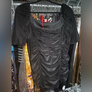 Maer 18 Ruched Velvet Short Slv Top, Black, Built in Shaper, NWT